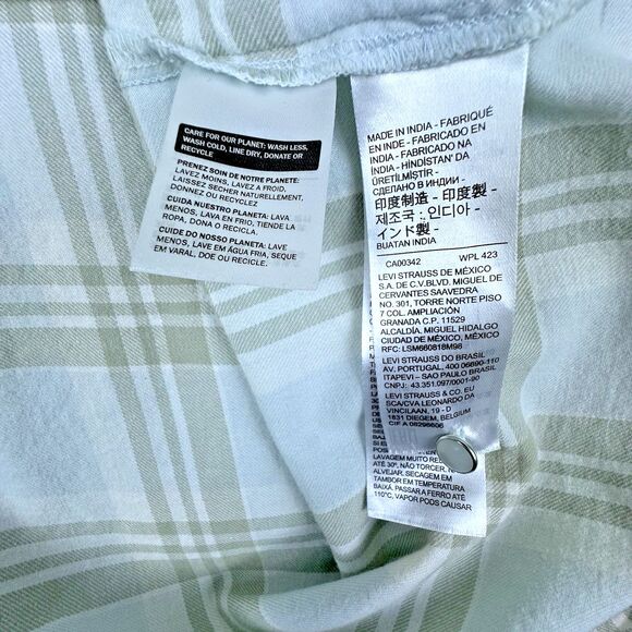 Levis Mens S Pearl Snap Shirt Green‎ Gray Plaid Western Long Sleeve Button Up - Picture 8 of 11